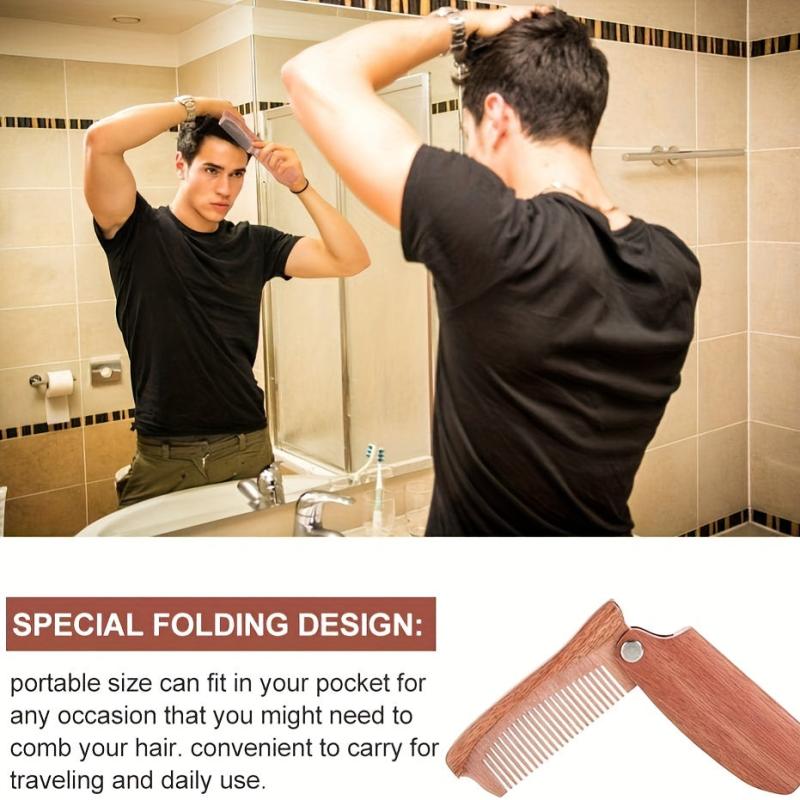 Portable Folding Wooden Comb For Men's Hair Beard And Mustache