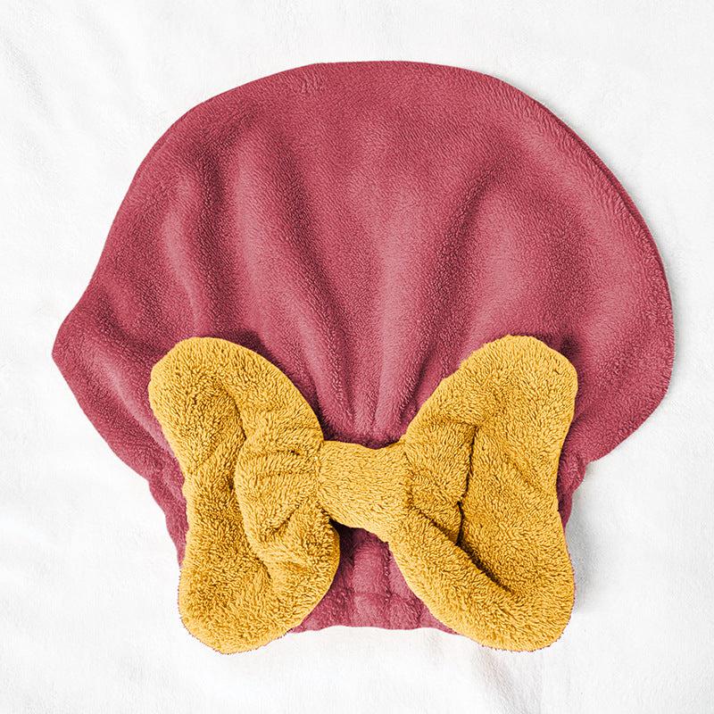 Microfiber Dry Hair Towel Bandana Bow Decor Shower Cap Water Absorbent