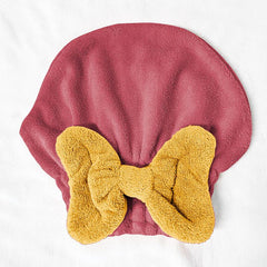 Microfiber Dry Hair Towel Bandana Bow Decor Shower Cap Water Absorbent