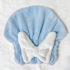 Microfiber Dry Hair Towel Bandana Bow Decor Shower Cap Water Absorbent