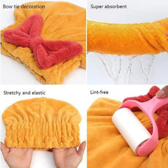 Microfiber Dry Hair Towel Bandana Bow Decor Shower Cap Water Absorbent