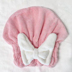 Microfiber Dry Hair Towel Bandana Bow Decor Shower Cap Water Absorbent