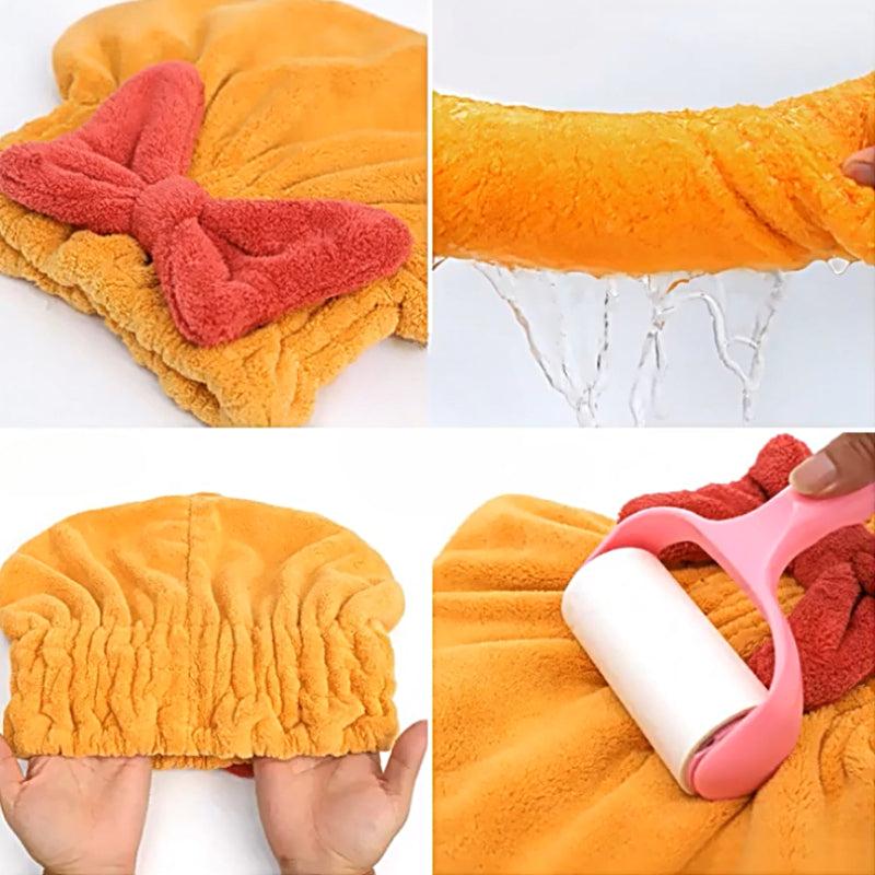 Bowknot Decor Hair Drying Cap Microfiber Towel