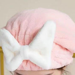 Bowknot Decor Hair Drying Cap Microfiber Towel