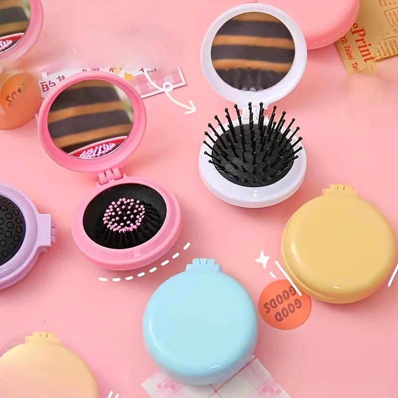 Circular Travel Comb With Mirror Foldable Mini Comb With Makeup Mirror