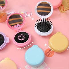Circular Travel Comb With Mirror Foldable Mini Comb With Makeup Mirror