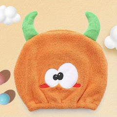 Cartoon Monster Hair Towel Wrap Soft Coral Fleece Shower Cap