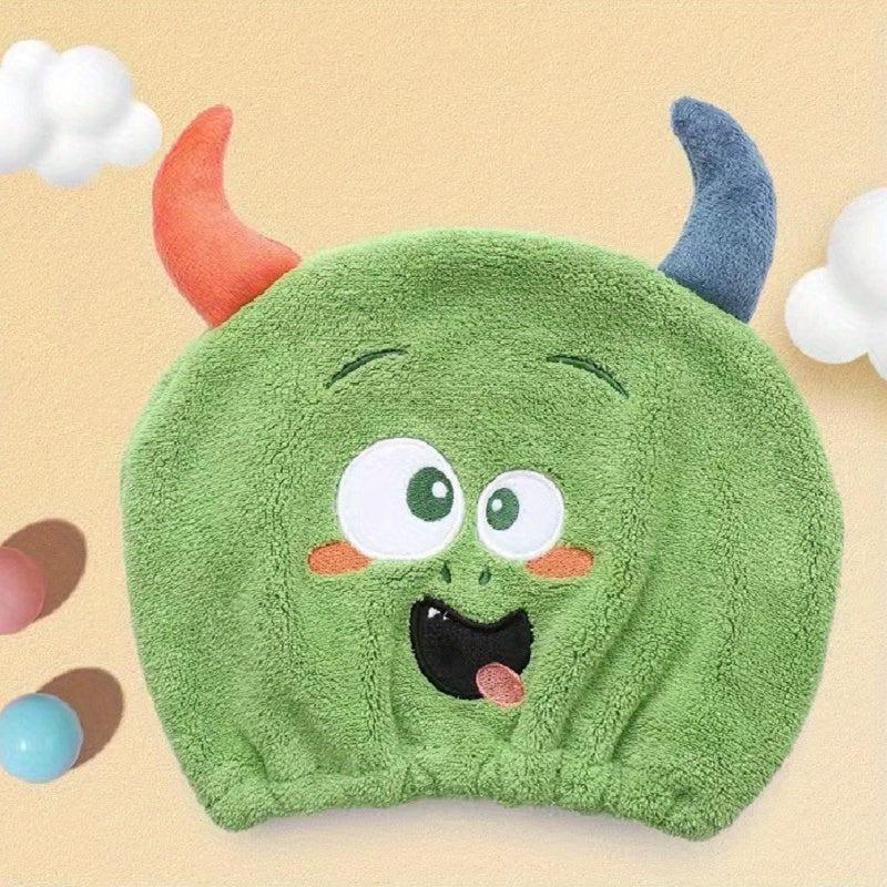 Cartoon Monster Hair Towel Wrap Soft Coral Fleece Shower Cap