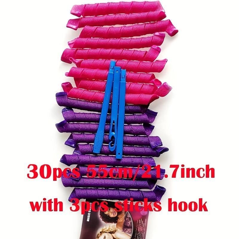 18/30pcs Magic Hair Curlers Heatless Spiral Rollers with Hooks