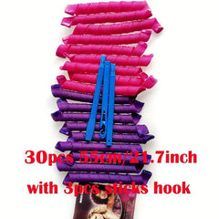 18/30pcs Magic Hair Curlers Heatless Spiral Rollers with Hooks
