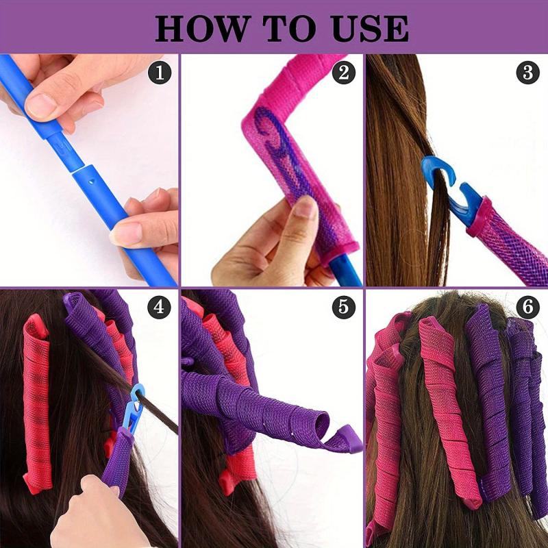 18/30pcs Magic Hair Curlers Heatless Spiral Rollers with Hooks