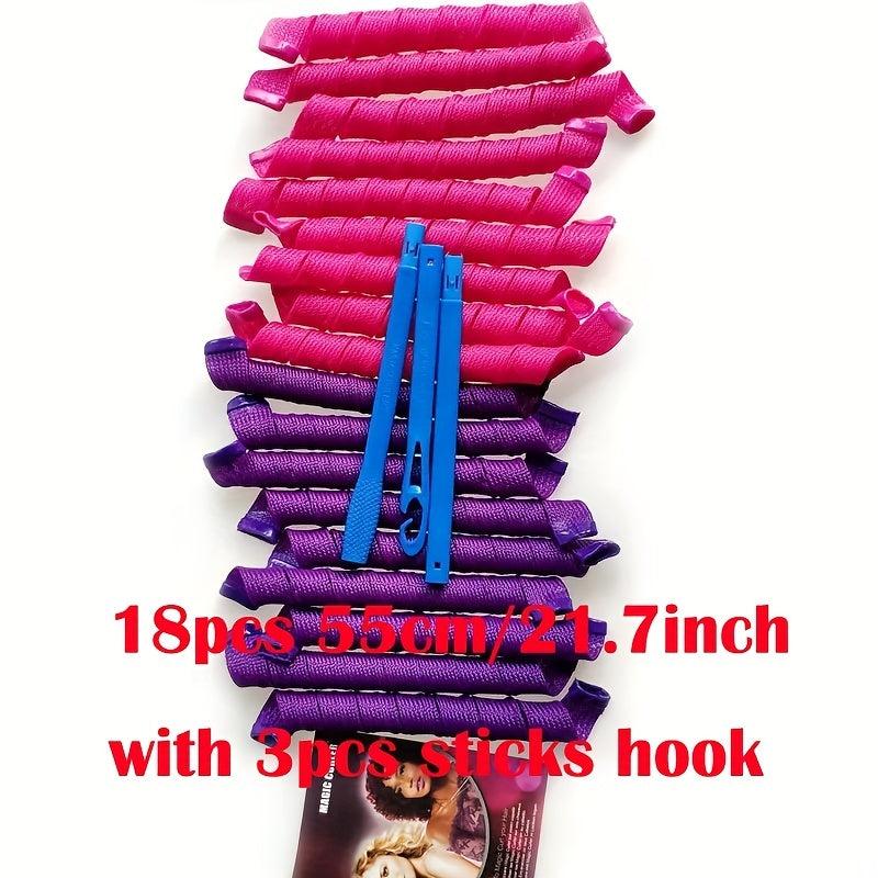 18/30pcs Magic Hair Curlers Heatless Spiral Rollers with Hooks