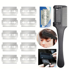 Hair Cutter Comb Hair Thinner Razor Comb With 10 Replacement Razors