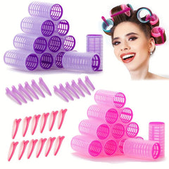 24pcs Jumbo Hair Curlers Set Self Grip Rollers With Clips for All Hair Types