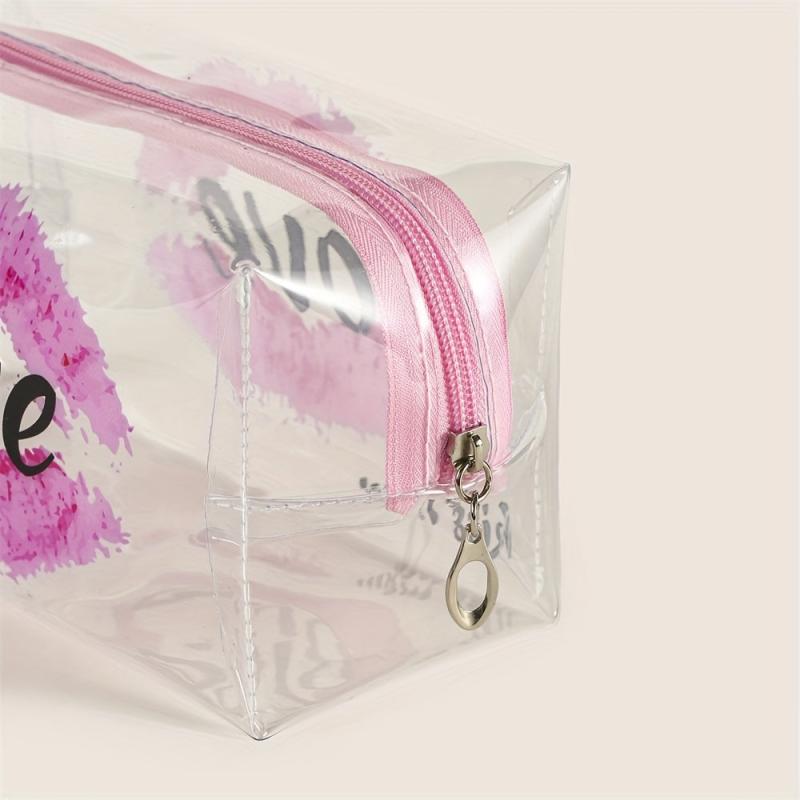 Lip & Letter Print Makeup Bag PVC Waterproof Zipper Roomy Makeup Pouch