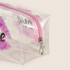 Lip & Letter Print Makeup Bag PVC Waterproof Zipper Roomy Makeup Pouch