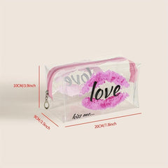 Lip & Letter Print Makeup Bag PVC Waterproof Zipper Roomy Makeup Pouch