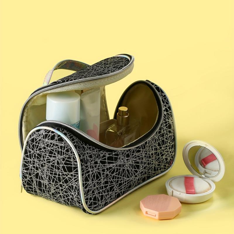 Portable Bucket Shape Makeup Case Double Zipper Large Capacity Organizer