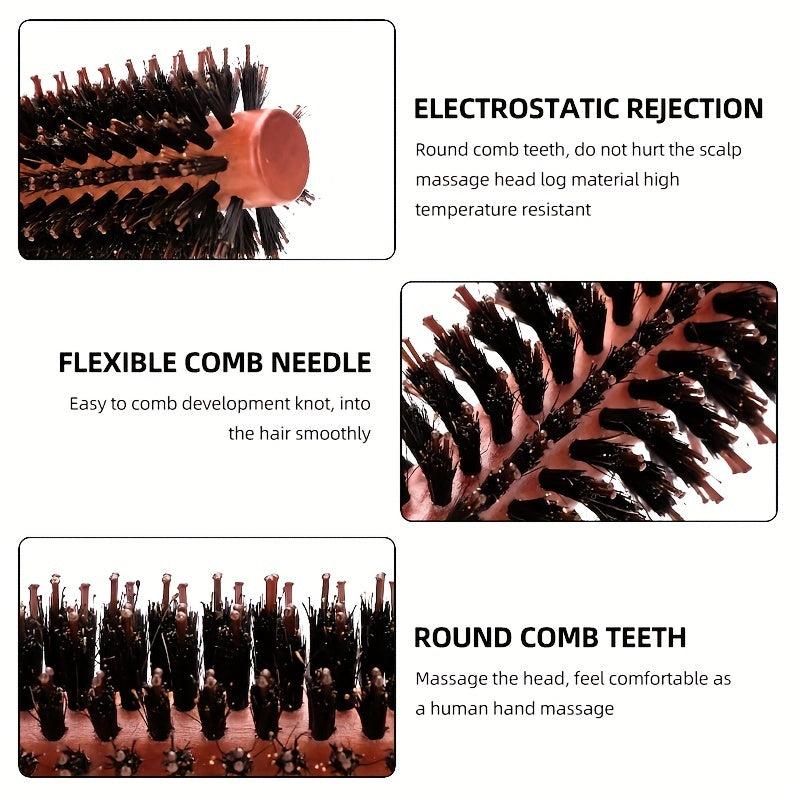 Boar Bristle Hair Brush Wooden Handle Detangle Style Hair