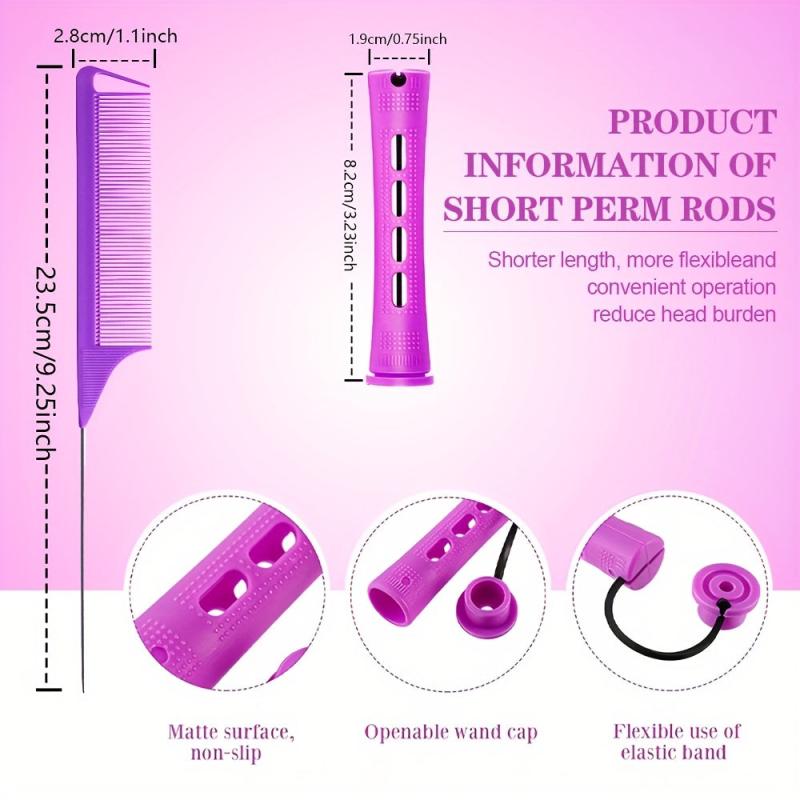 10pcs Hair Perm Rods with Comb, Bands Short Curlers for Styling