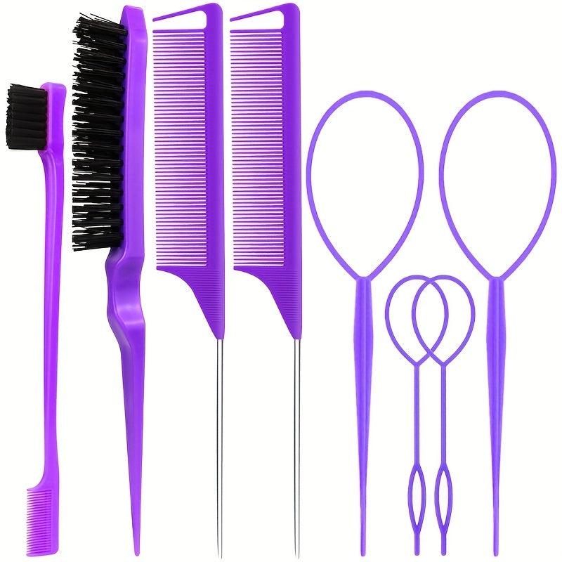8pcs Hair Brushes Set With Topsy Tail Tools and Rat Tail Combs