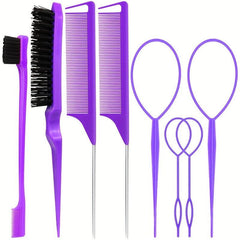8pcs Hair Brushes Set With Topsy Tail Tools and Rat Tail Combs