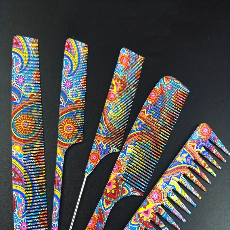 5pcs Floral Printing Hairdressing Comb Professional Styling Comb