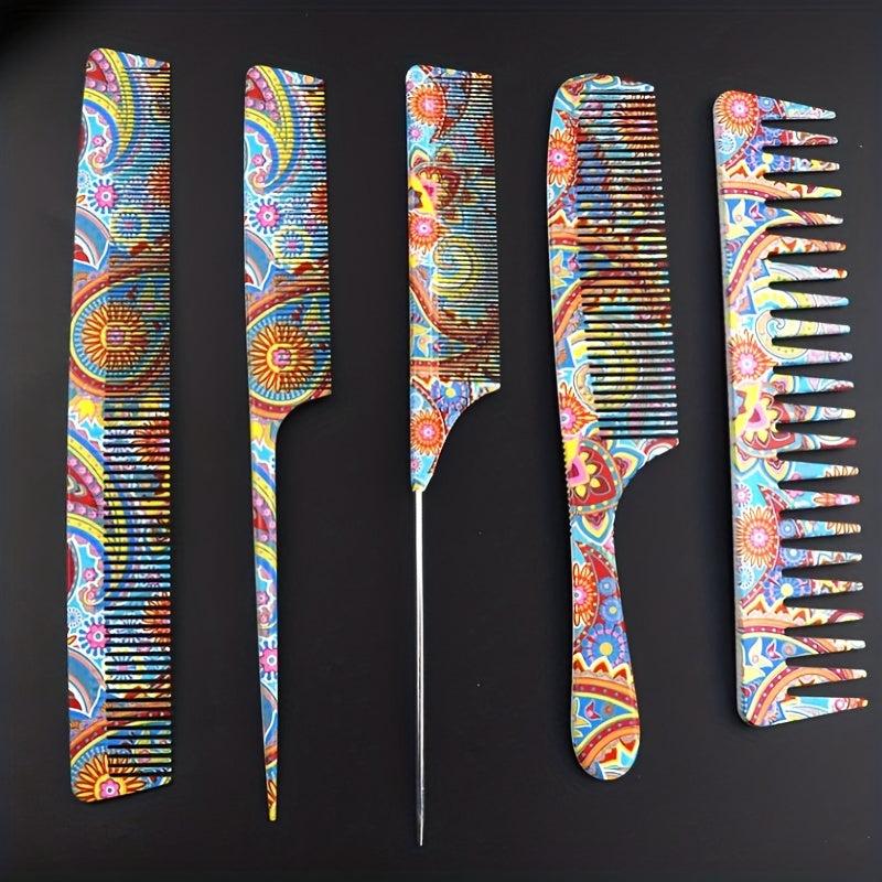 5pcs Floral Printing Hairdressing Comb Professional Styling Comb