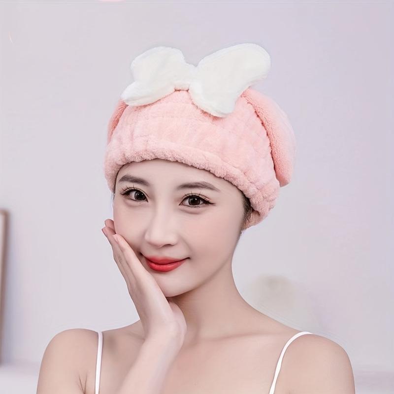 Coral Fleece Bowknot Hair Drying Cap Water Absorbent Towel