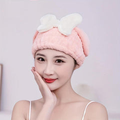 Coral Fleece Bowknot Hair Drying Cap Water Absorbent Towel