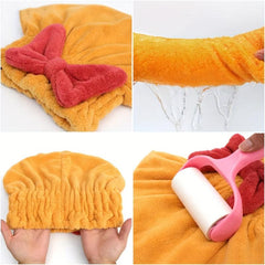 Coral Fleece Bowknot Hair Drying Cap Water Absorbent Towel