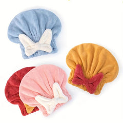 Coral Fleece Bowknot Hair Drying Cap Water Absorbent Towel