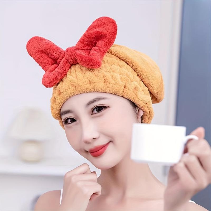 Coral Fleece Bowknot Hair Drying Cap Water Absorbent Towel