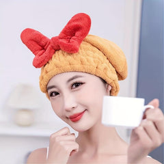 Coral Fleece Bowknot Hair Drying Cap Water Absorbent Towel