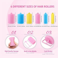 Pink Foam Self Grip Hair Curlers Flexible DIY Hair Styling Tools