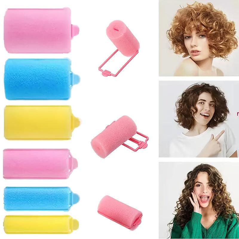 Pink Foam Self Grip Hair Curlers Flexible DIY Hair Styling Tools