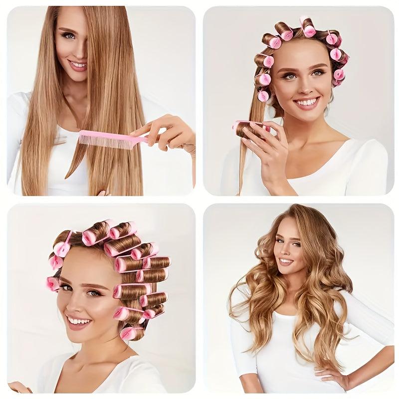 Pink Foam Self Grip Hair Curlers Flexible DIY Hair Styling Tools