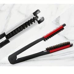 Boar Bristle Hair Straightener Brush Anti Static V Shaped Comb