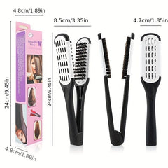 Boar Bristle Hair Straightener Brush Anti Static V Shaped Comb