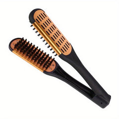 Boar Bristle Hair Straightener Brush Anti Static V Shaped Comb