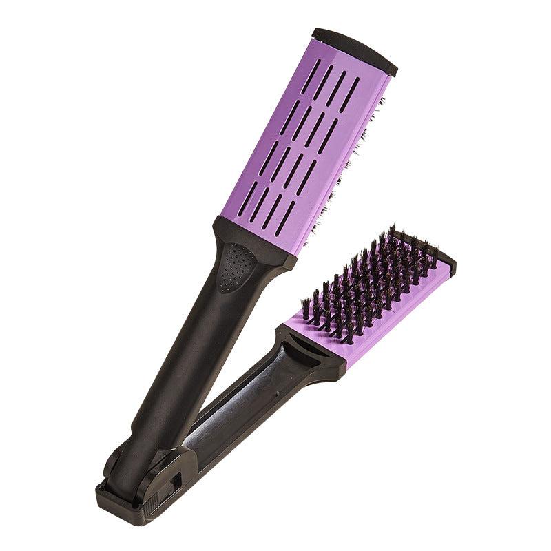 V Shape Hair Straightener Comb Flat Brush Ceramic With Nylon Bristles