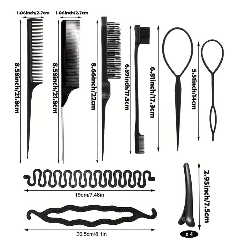 12pcs Hair Styling Comb Set Teasing Hair Brush Rat Tail Comb Edge Hair Brush