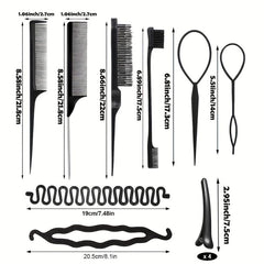 12pcs Hair Styling Comb Set Teasing Hair Brush Rat Tail Comb Edge Hair Brush
