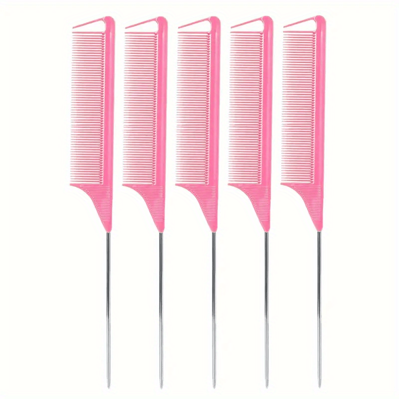 5pcs Rat Tail Combs Metal Long Pin Rat Tail Teasing Combs