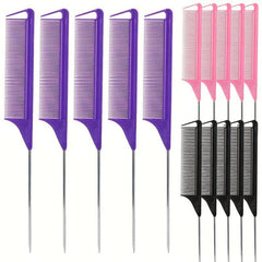 5pcs Rat Tail Combs Metal Long Pin Rat Tail Teasing Combs