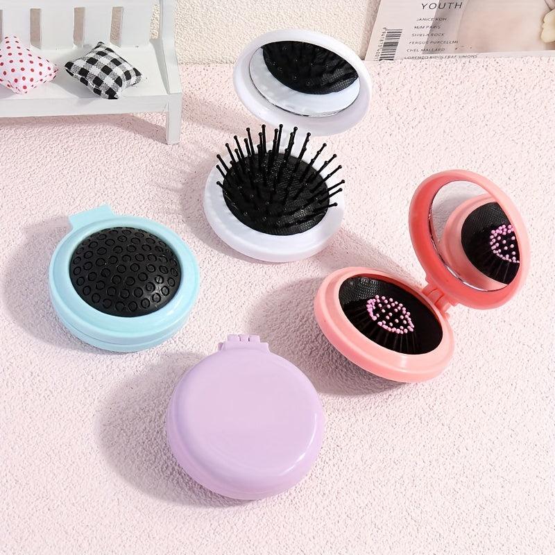 Travel Sized Folding Hair Brush with Mirror and Massage Comb