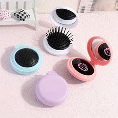 Travel Sized Folding Hair Brush with Mirror and Massage Comb