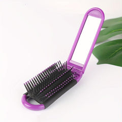Foldable Hair Brush With Mirror Compact Comb Portable Mini Hair Brush
