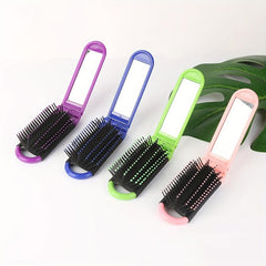 Foldable Hair Brush With Mirror Compact Comb Portable Mini Hair Brush