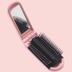 Foldable Hair Brush With Mirror Compact Comb Portable Mini Hair Brush